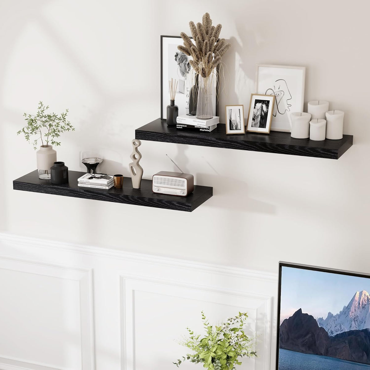 Fun Memories Black Floating Shelves 36 Inch Long, 9 Inch Deep Wall Shelves Set of 2, 36 x 9