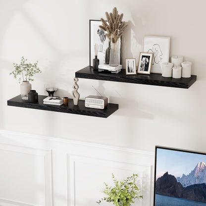 Fun Memories Black Floating Shelves 36 Inch Long, 9 Inch Deep Wall Shelves Set of 2, 36 x 9