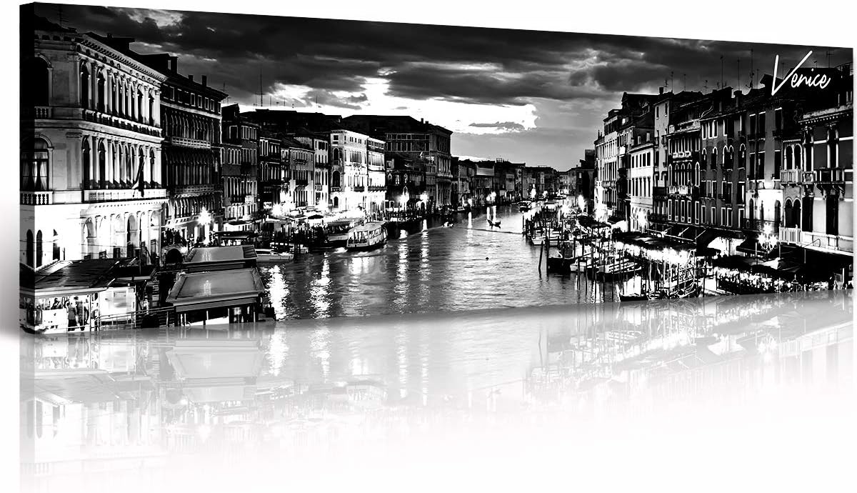 DJSYLIFE Venice Skyline Wall Art Black and White Italy Cityscape Canvas Print Painting Buildings