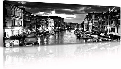DJSYLIFE Venice Skyline Wall Art Black and White Italy Cityscape Canvas Print Painting Buildings