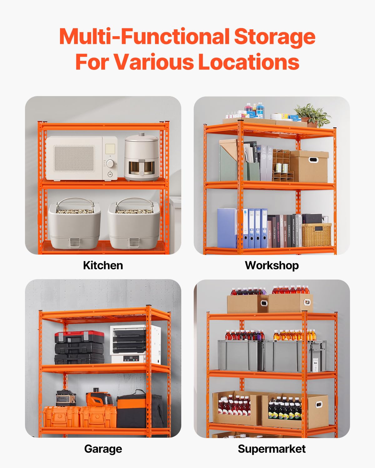 VEVOR Storage Shelves, 2400 lbs, 4 Tier Heavy Duty Garage Shelving, 20" D x 40" W x 60" H