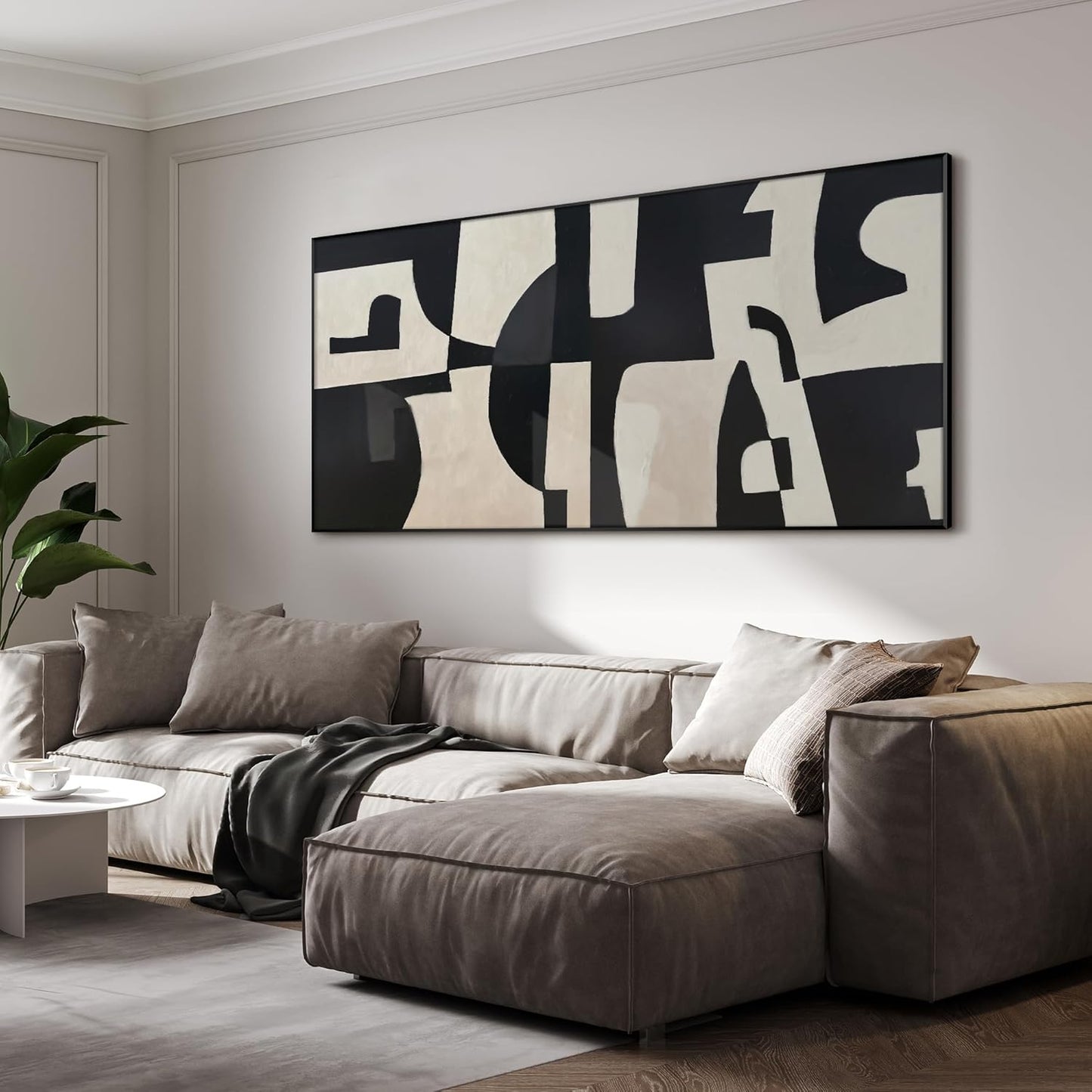 SIGNWIN 24"x46" Extra Large Framed Wall Art Black and White Abstract Geometric Design, Minimalist