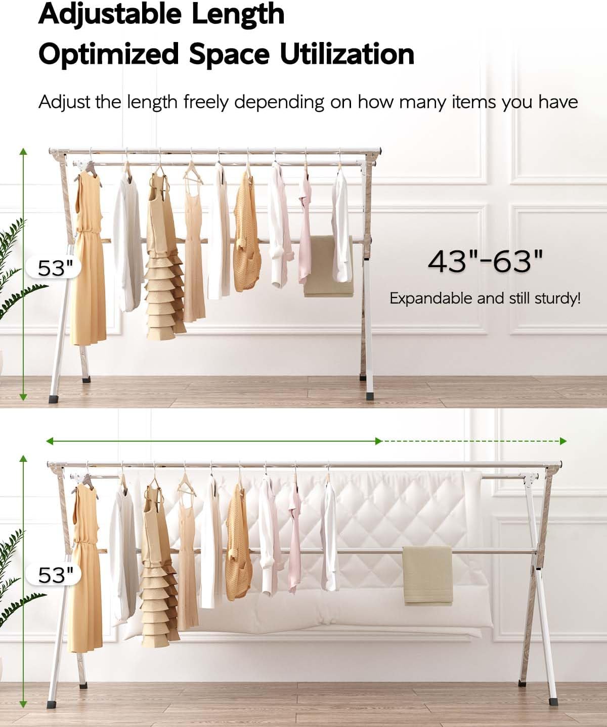 Clothes Drying Rack 63 Inches Folding Indoor Outdoor, Drying Rack Clothing Collapsible, Foldable