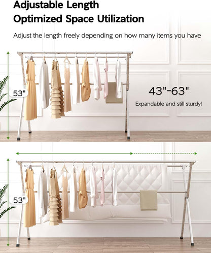 Clothes Drying Rack 63 Inches Folding Indoor Outdoor, Drying Rack Clothing Collapsible, Foldable