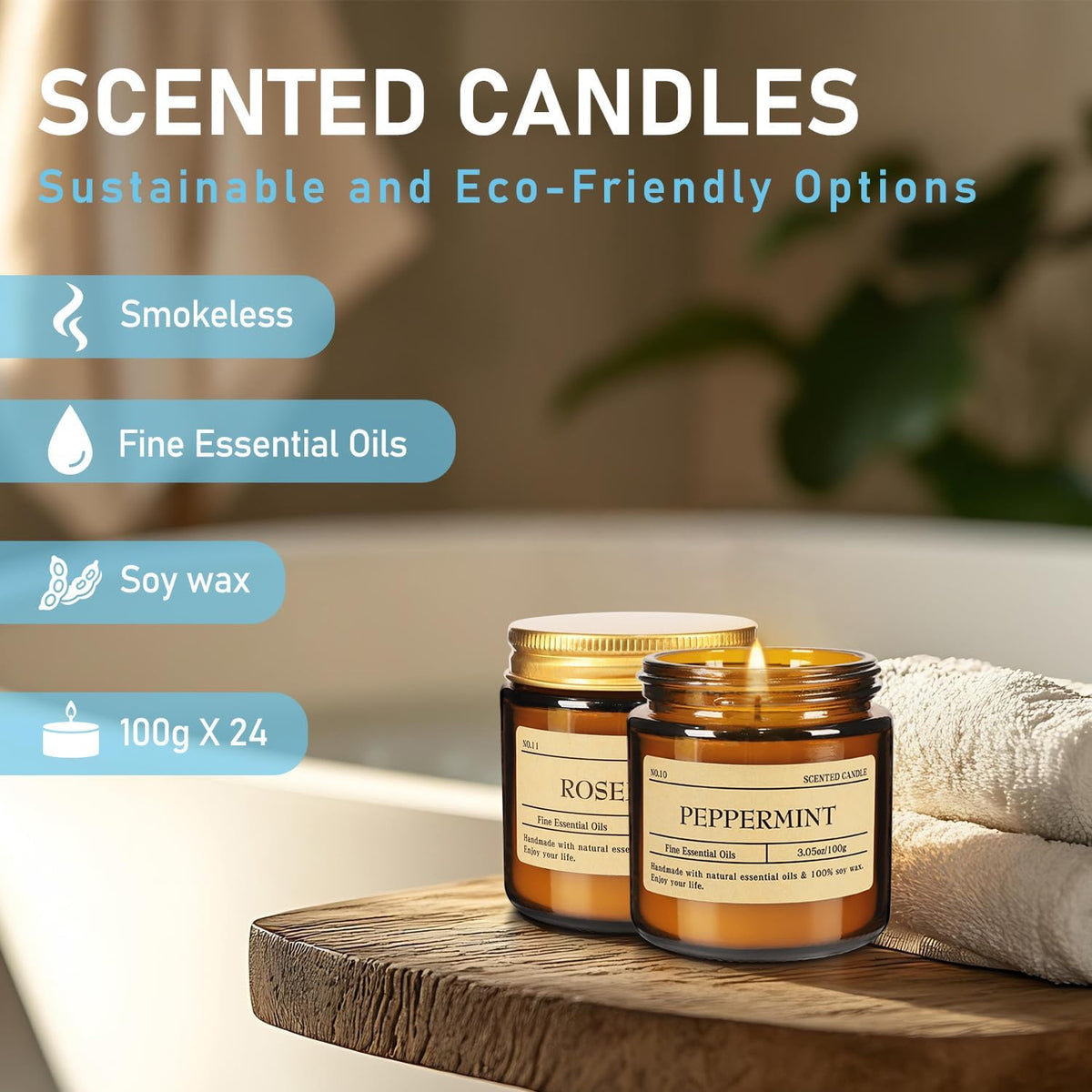 Scented Candle Set 24 Pack, Candle for Home Scented, Odor Eliminating, Stress Relief, Long Lasting