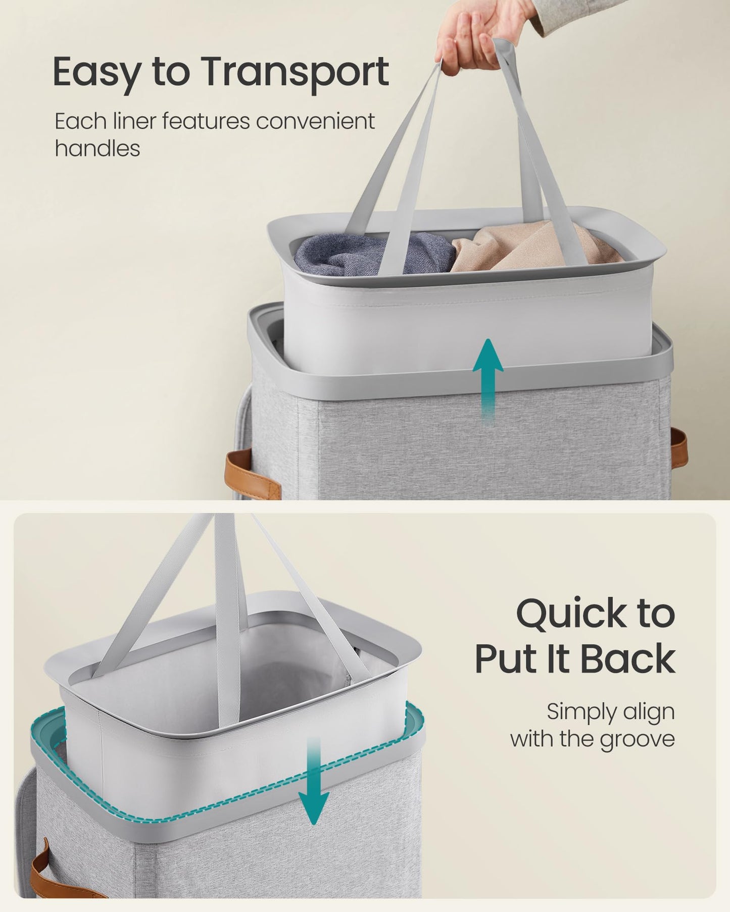 SONGMICS Laundry Basket, 26.4 Gal. Laundry Hamper, Easy Assembly, with Lid and Handles, Removable