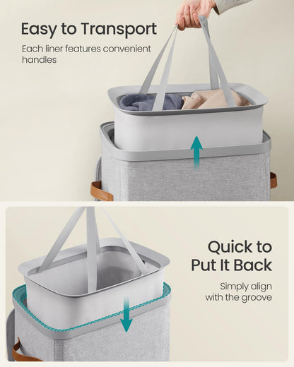 SONGMICS Laundry Basket, 26.4 Gal. Laundry Hamper, Easy Assembly, with Lid and Handles, Removable