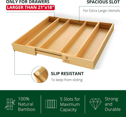 ROYAL CRAFT WOOD Luxury Bamboo Kitchen Drawer Organizer - Silverware Organizer - Utensil Holder and