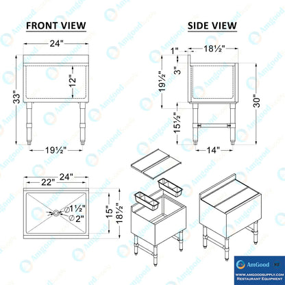 AmGood 18.5 in. x 24 in. Underbar Ice Bin with Sliding Lid | NSF | Stainless Steel Ice Chest with