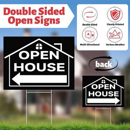 44 Pcs Open House Signs for Real Estate, Double Sided Open House Flag Kit, 7.6 x 5.4 Ft Black