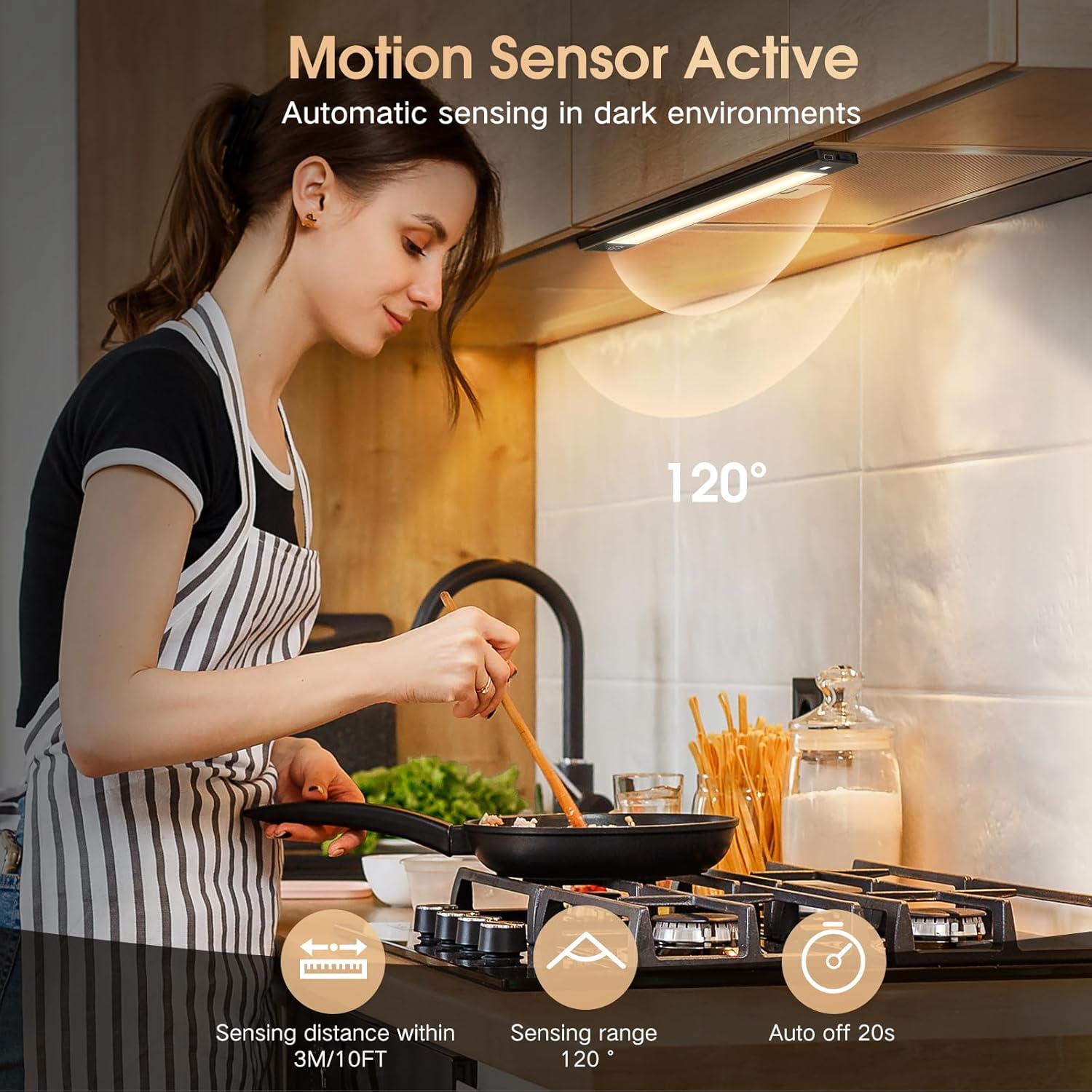 VST 72 LEDs Motion Sensor Lights Indoor 3 Color Temps, Dimmable Under Cabinet Lighting, 1800mAh
