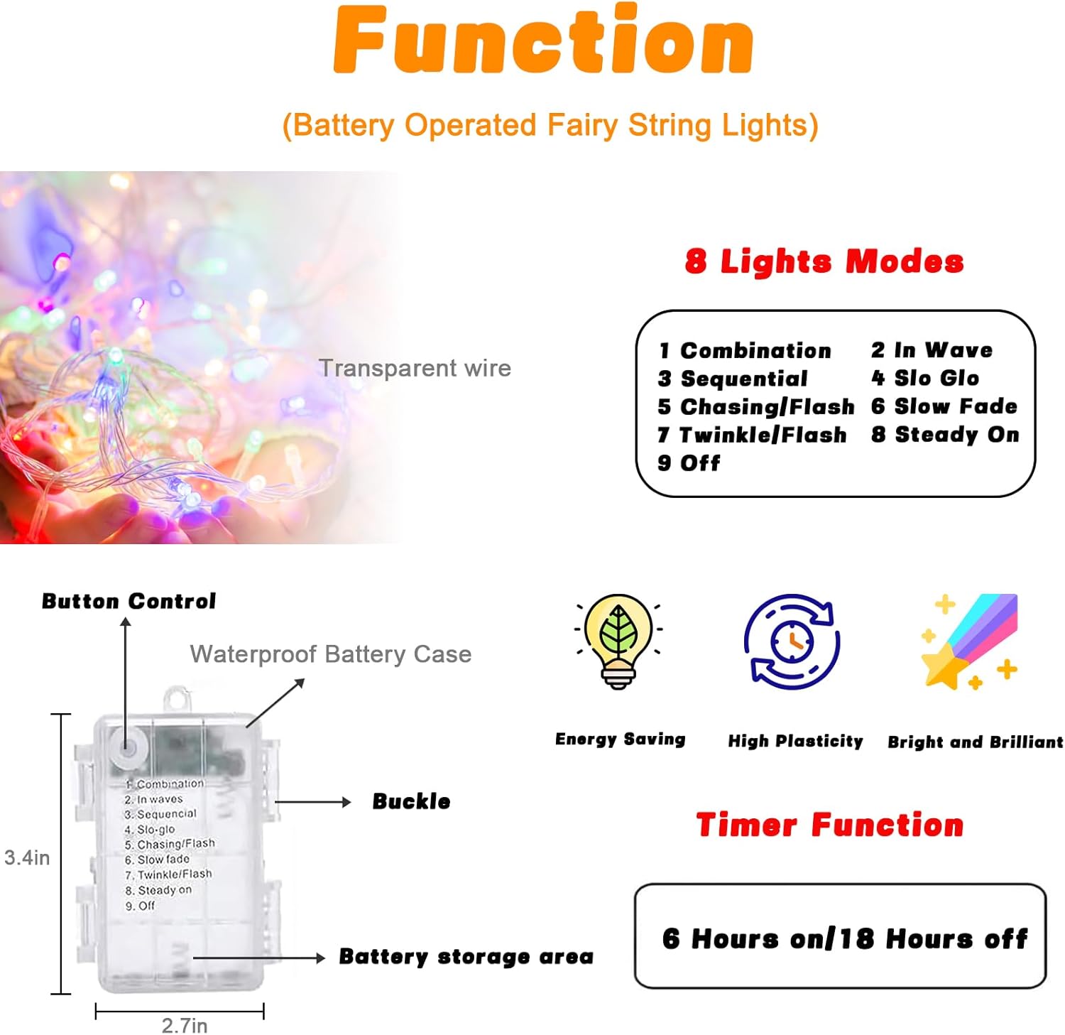 Easter Lights Battery Operated Fairy Lights, 2 Pack 33FT 100LED Multicolor easter String Lights, 8