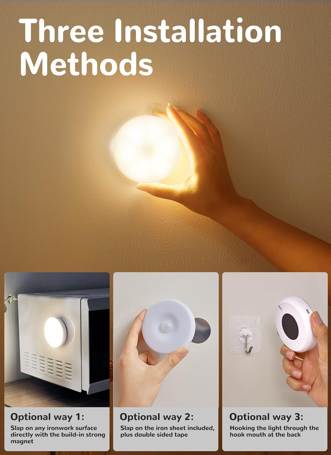 Homelist 6 Pack Motion Sensor Light Indoor, Rechargeable Puck Lights, Wireless Battery Operated