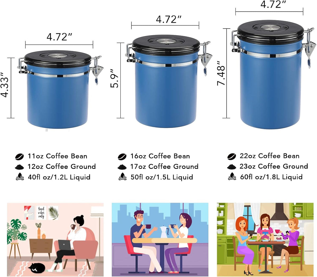 ShanSon Coffee Canister Airtight Coffee Container Stainless Steel Coffee Bean Storage Container