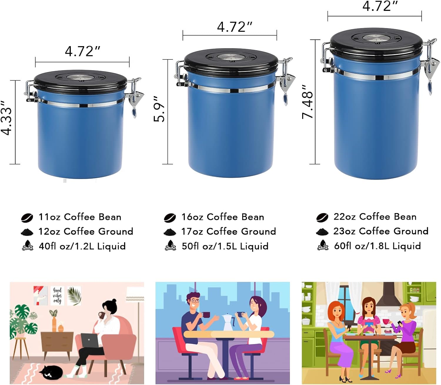 ShanSon Coffee Canister Airtight Coffee Container Stainless Steel Coffee Bean Storage Container