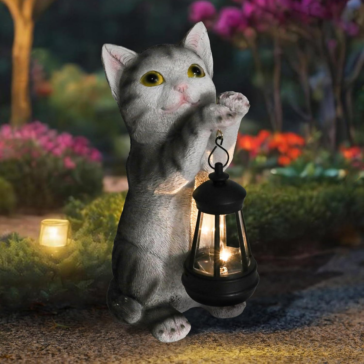 Solar Cat Garden Statue: Outdoor Cat Statues for Garden with Lights for Yard Art Lawn Ornaments
