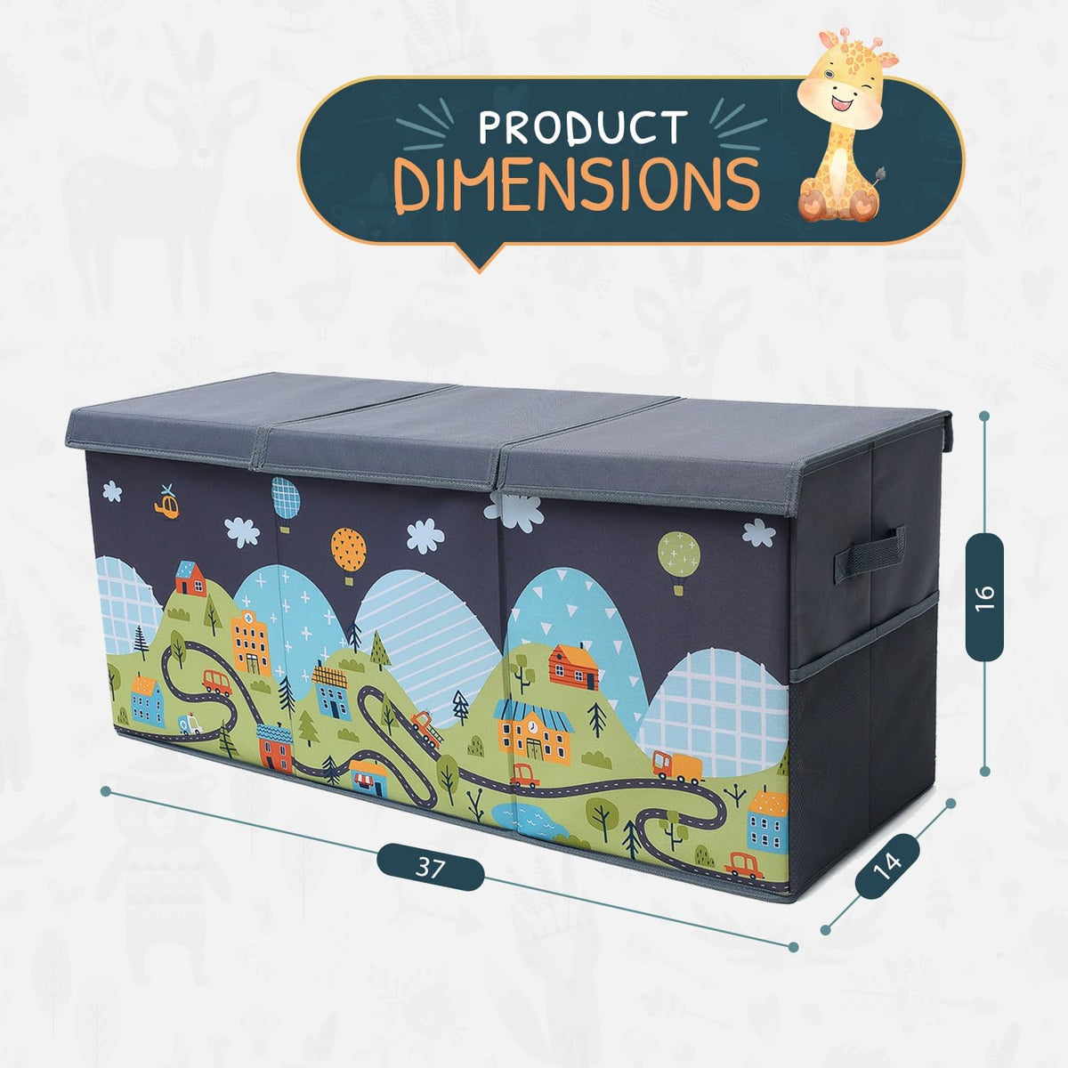 Extra Large Toy Storage Organizer with Lid - Sturdy, Collapsible Toy Chest Storage Box with Cute