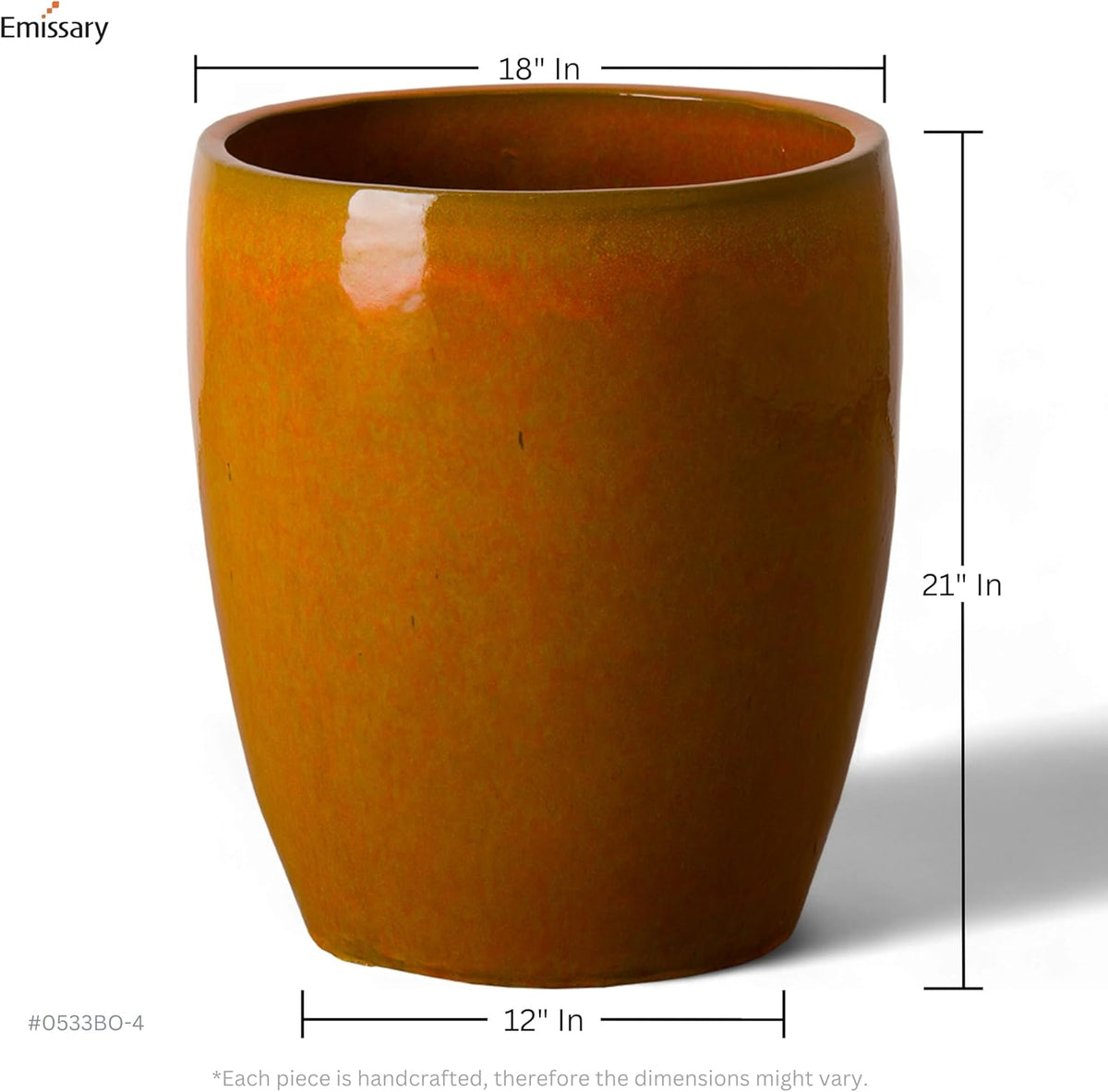 Emissary Bullet 18 in. Bright Orange Ceramic Round Planter (18 in. L x 18 in. W x 21 in. H) with