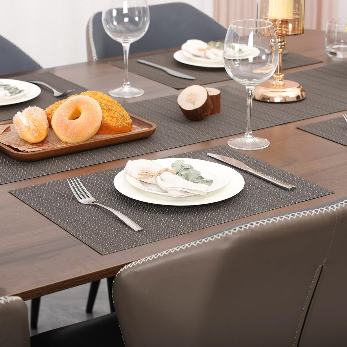 Myir JUN Placemats Set of 6, Vinyl Woven Placemats Place Mats Indoor Washable Table Mats Non-Slip