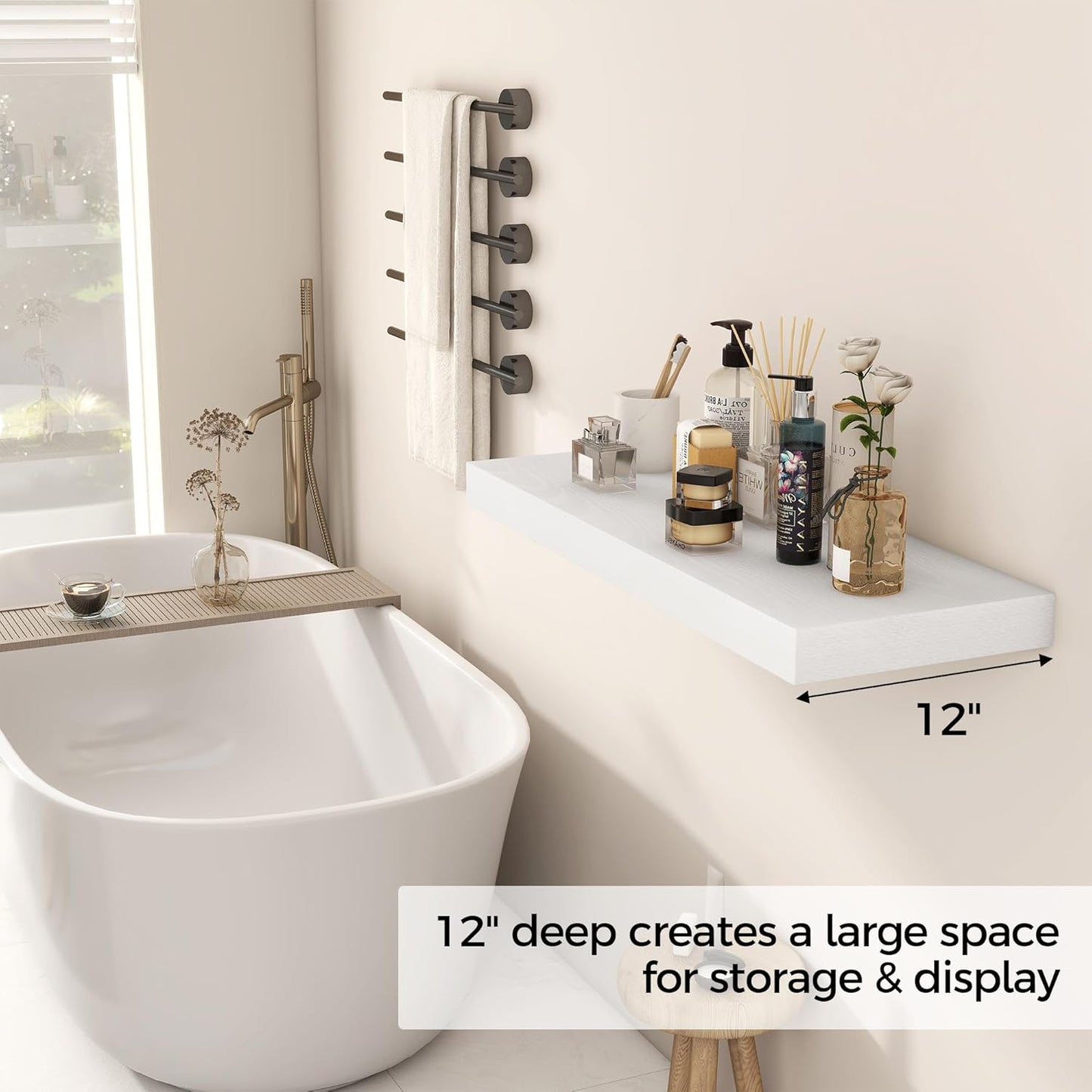 Fun Memories White Floating Shelves 30x 12 Inch, Deep Floating Shelf Wall Mounted, 12" Deep Wall