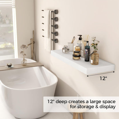 Fun Memories White Floating Shelves 30x 12 Inch, Deep Floating Shelf Wall Mounted, 12" Deep Wall