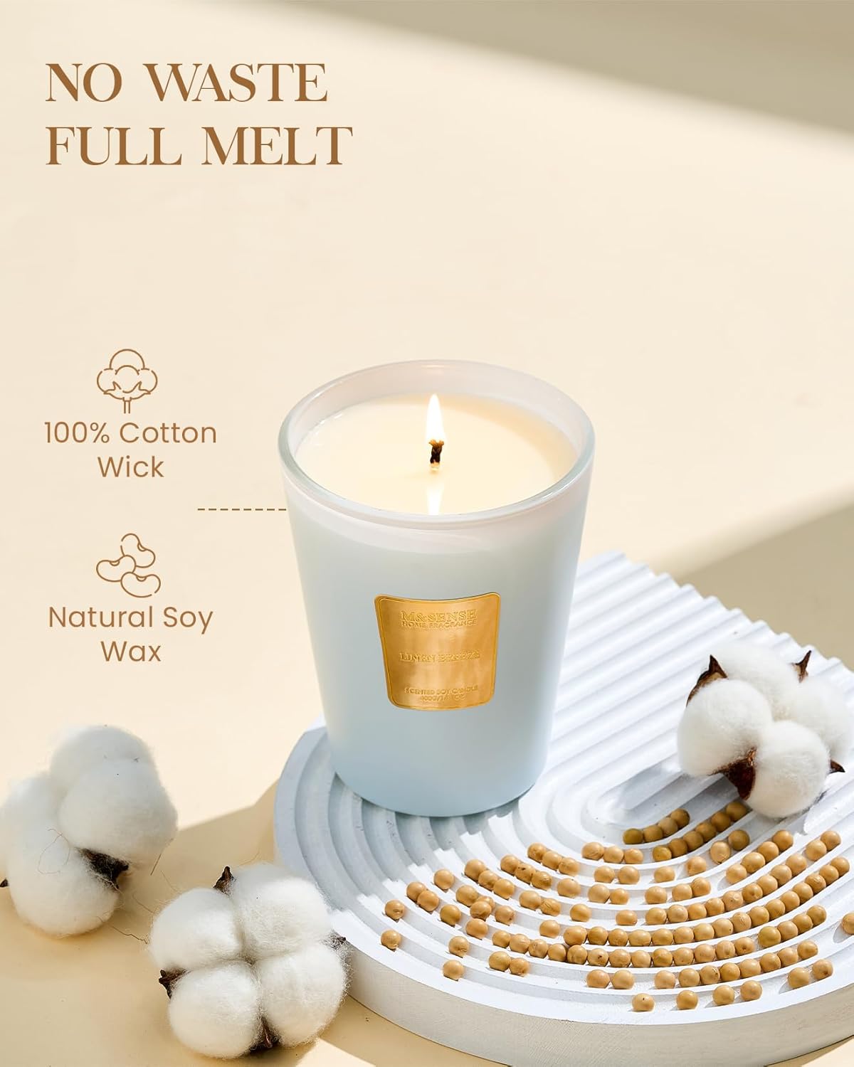 M&SENSE Linen Breeze Scented Natural Soy Wax Candle, 14.1oz 60 Hours Long Lasting Slow Burning