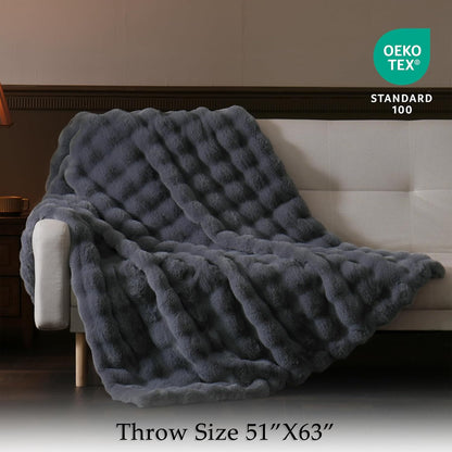 BENVWE Faux Fur Throw Blanket for Couch - Thickened Fluffy Soft Bubble Blanket for Living Room Home