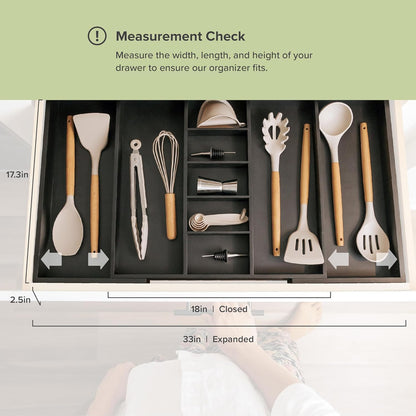 Adjustable Kitchen Drawer Organizer for Utensils and Junk, Food-Safe Contract Grade with 100%