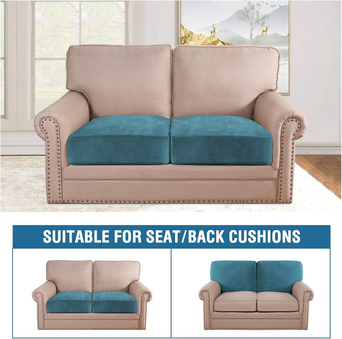H.VERSAILTEX Velvet Stretch Couch Cushion Cover Plush Cushion Slipcover for Chair Loveseat Sofa