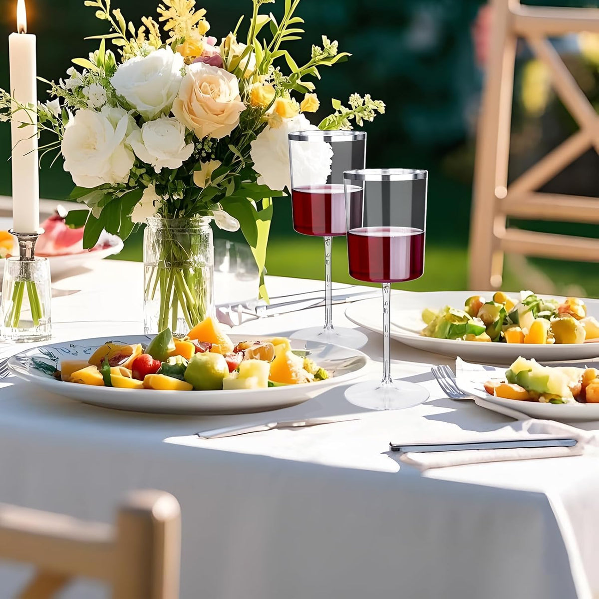 Ciaell 12 Pack Plastic Wine Glasses - 14 Oz Plastic Wine Glasses with Stem - Square Silver