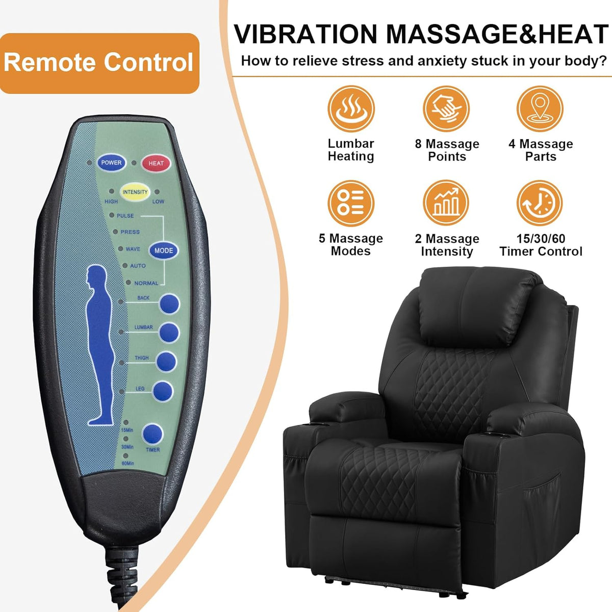 AHMED Power Recliner Chair with Vibration Massage & Heat for Adults, Faux Leather Home Theater