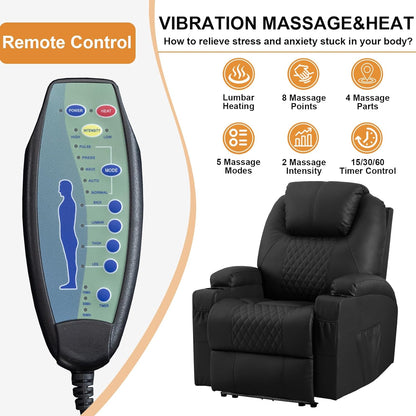 AHMED Power Recliner Chair with Vibration Massage & Heat for Adults, Faux Leather Home Theater