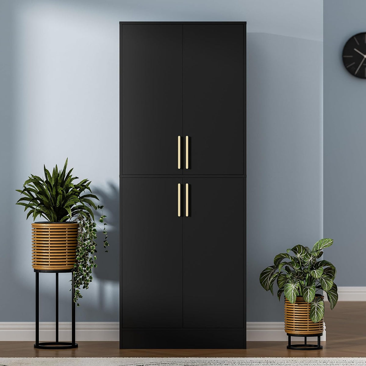 71" Tall Pantry Cabinet, 4 Doors Kitchen Pantry Storage Cabinet, Freestanding Larder Cupboard