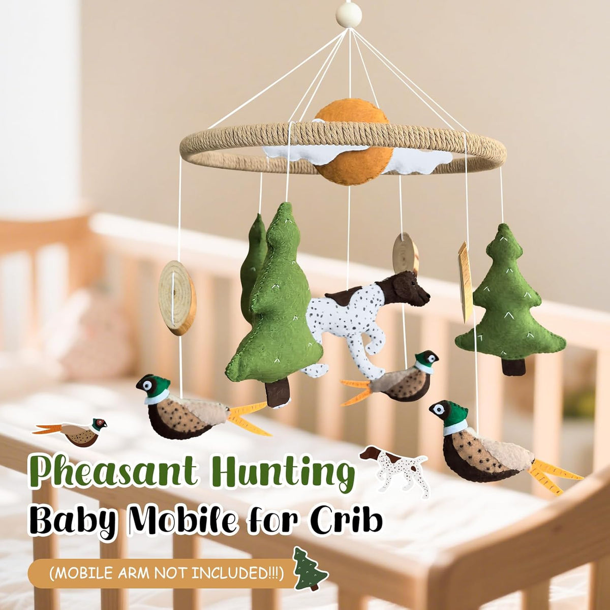 Baby Mobile for Crib Hunting Baby Crib Mobile for Boys Girls Handmade Felt Woodland Nursery Decor