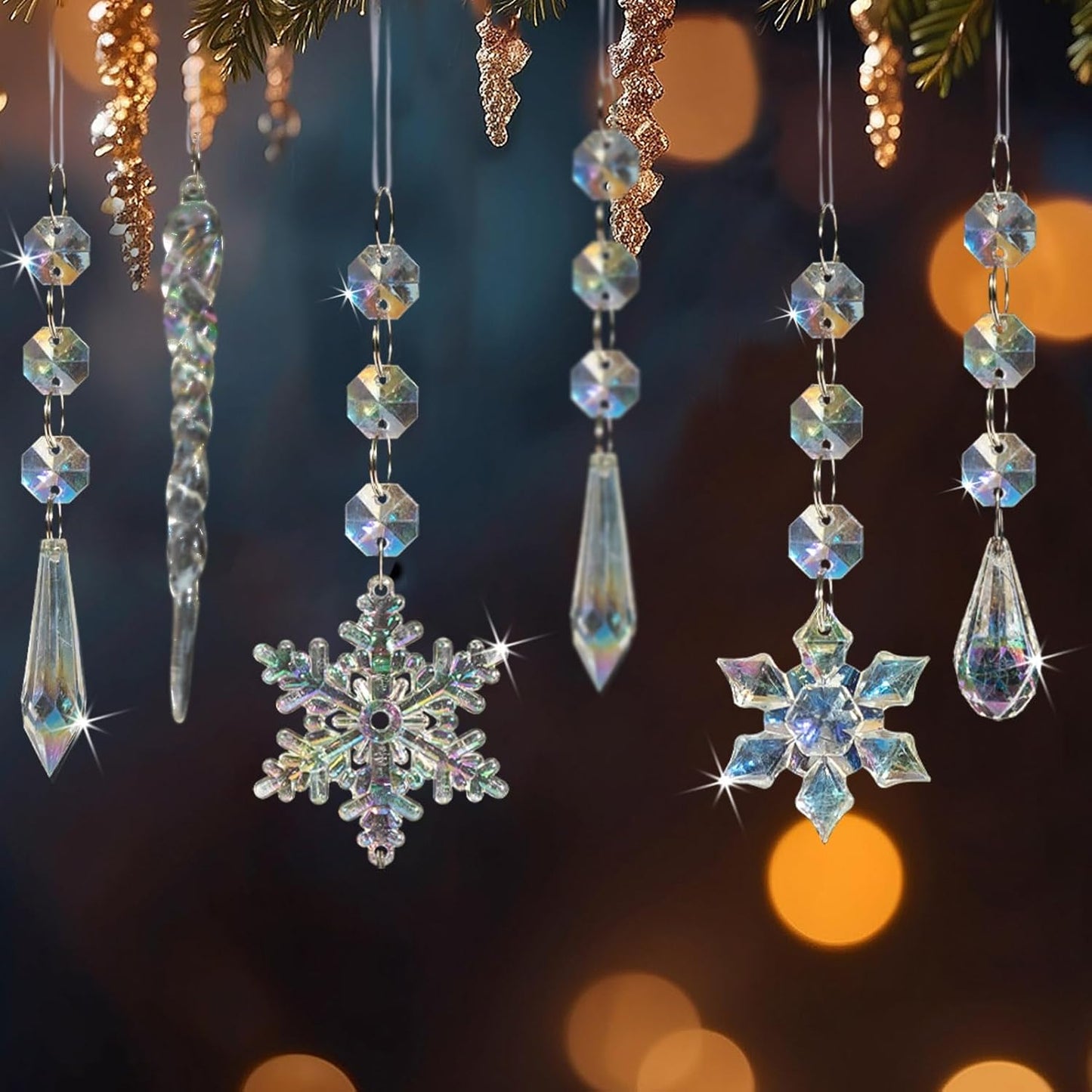 80pcs Christmas Crystal Snowflake Ornaments for Tree - Iridescent Christmas Acrylic Snowflakes Drop