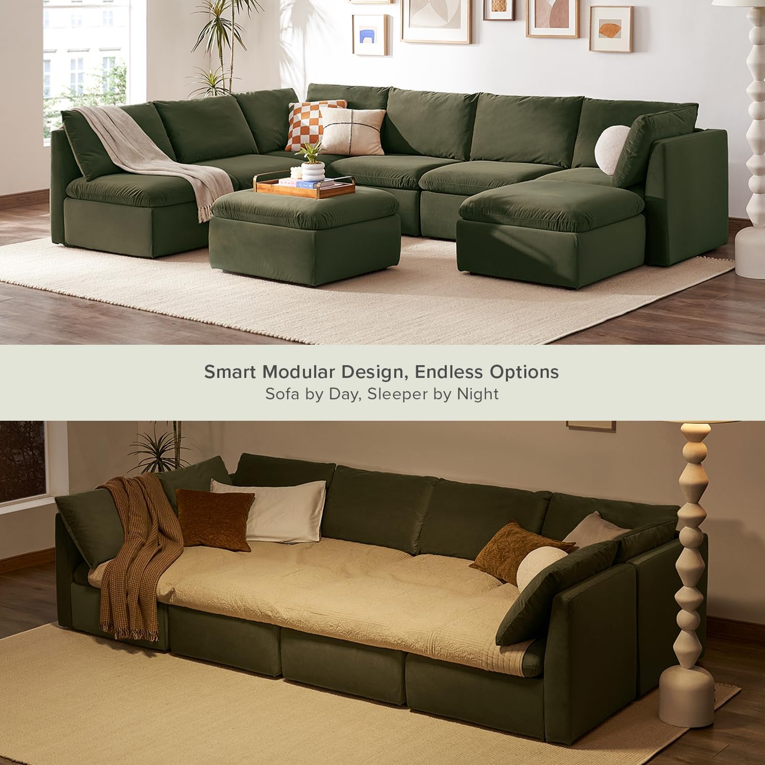 mopio Oversized Modular Sectional Sofa with Fully Removable Covers and Storage, Convertible U