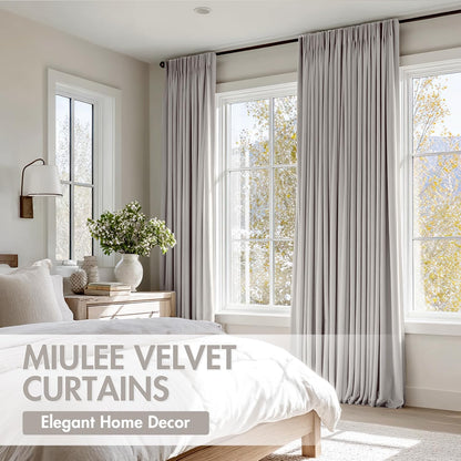 MIULEE Silver Velvet Curtains Thermal Insulated Blackout Curtain Drapes for Bedroom Living Room