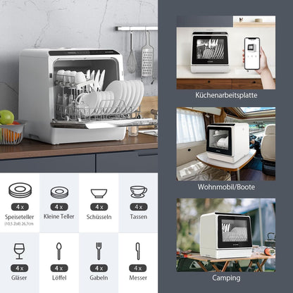 Portable Dishwasher Countertop, WIFI Smart Dishwasher, Compact Mini Dishwashers with 5L Built-in