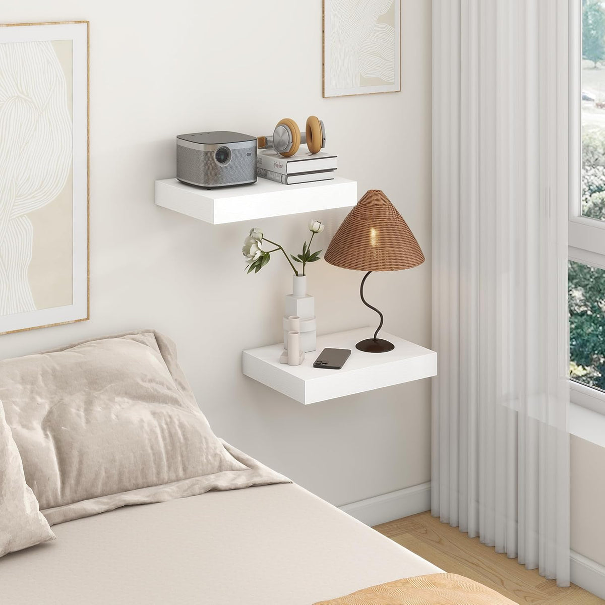 Deep Floating Shelves for Wall | 12 Inch Deep White Floating Shelves Set of 2 | 16W x 12D Rustic