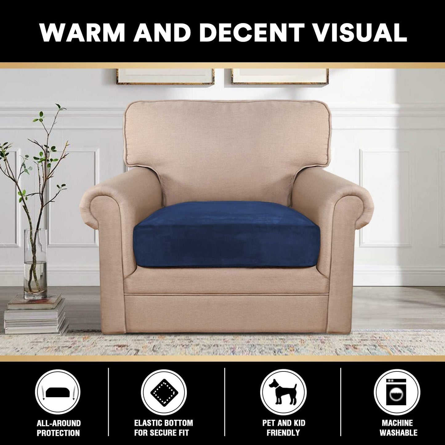 PrinceDeco Stretch Velvet Couch Cushion Cover,Soft Fitted Cushion Slipcover for Arm Chair Sofa