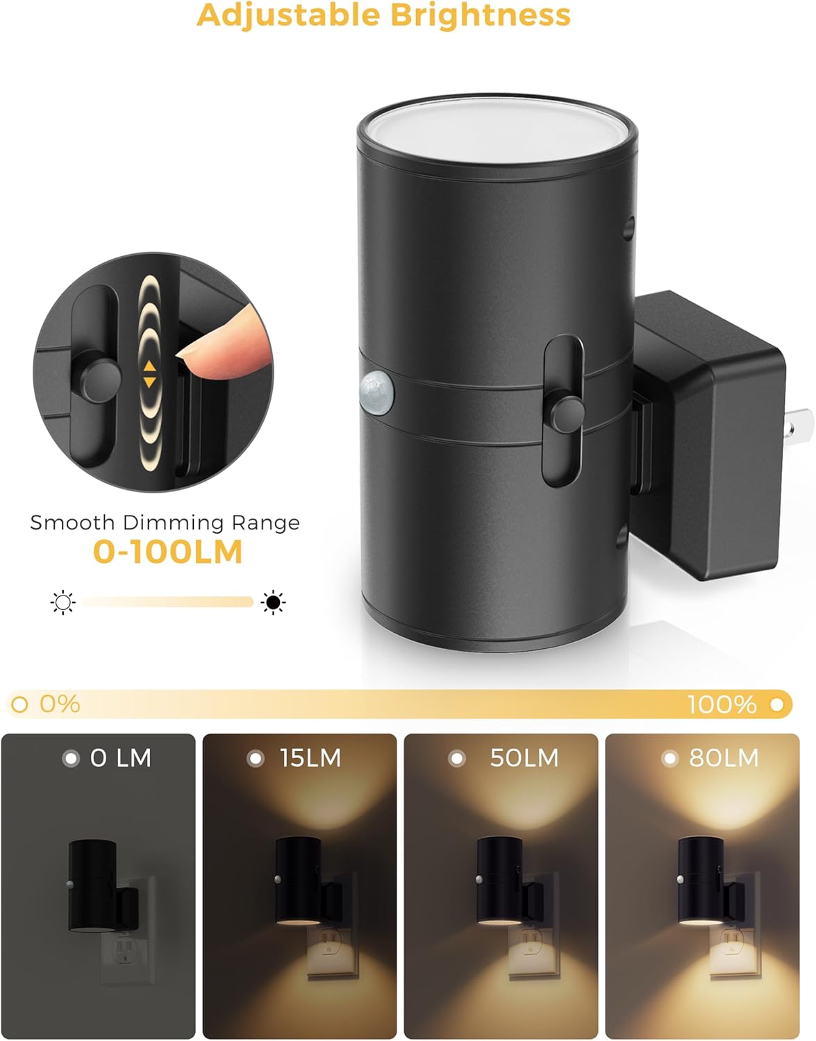 L LOHAS LED Motion Sensor Night Light Plug in, 2 Pack, Motion Activated Night Light, 0-100LM