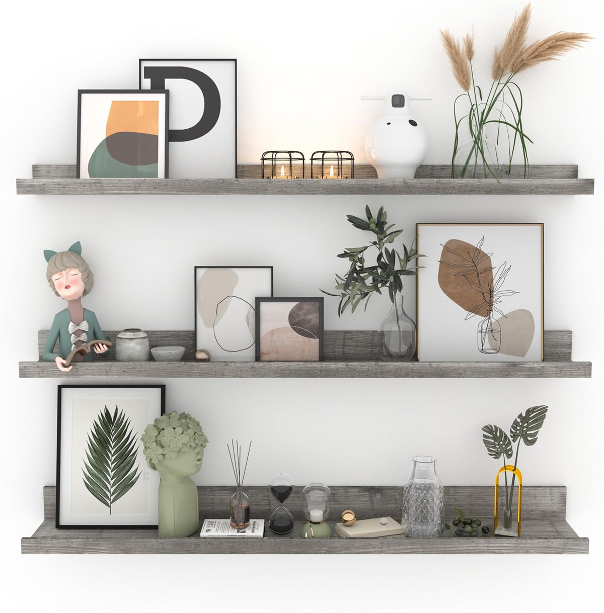 Giftgarden 36 Inch Grey Floating Shelves for Wall Mount, Gray Wood Wall Shelf Ledge for Bathroom