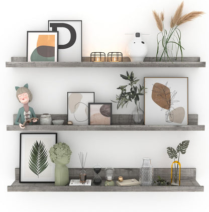 Giftgarden 36 Inch Grey Floating Shelves for Wall Mount, Gray Wood Wall Shelf Ledge for Bathroom