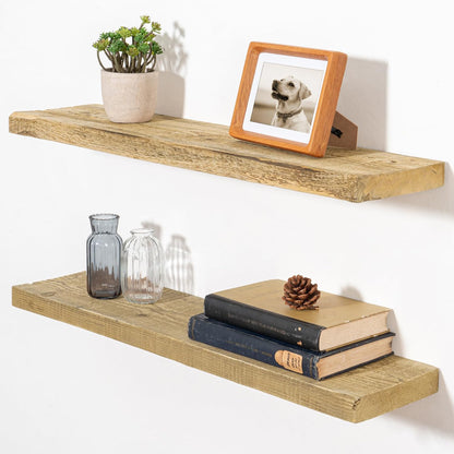 Fun Memories Floating Shelves for Wall Decor, 30"x8" Rustic Reclaimed Wood Shelves, Heavy-Duty Wall