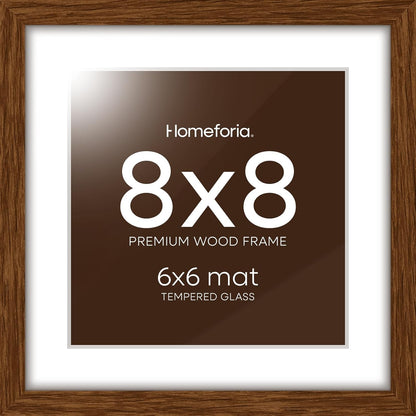 Homeforia 8x8 Picture Frame Brown, High-End Dark Oak 8 x 8 Square Brown Wood Frame with Mat 6 by 6