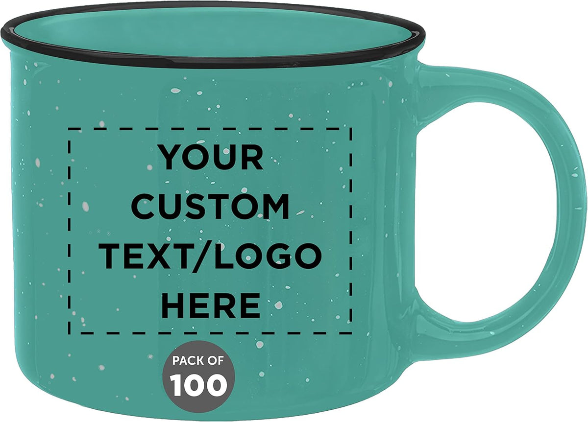 DISCOUNT PROMOS Custom Ceramic Campfire Coffee Mugs 13 oz. Set of 100, Personalized Bulk Pack