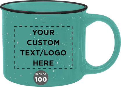 DISCOUNT PROMOS Custom Ceramic Campfire Coffee Mugs 13 oz. Set of 100, Personalized Bulk Pack