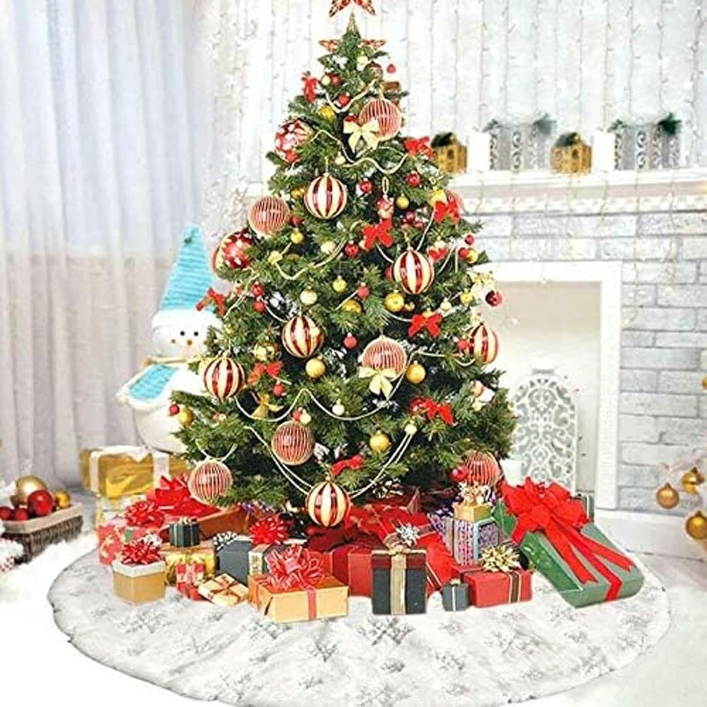 36inch White Christmas Tree Skirt Tree Carpet Blanket, Soft 3ft Xmas Christmas Tree Blanket with