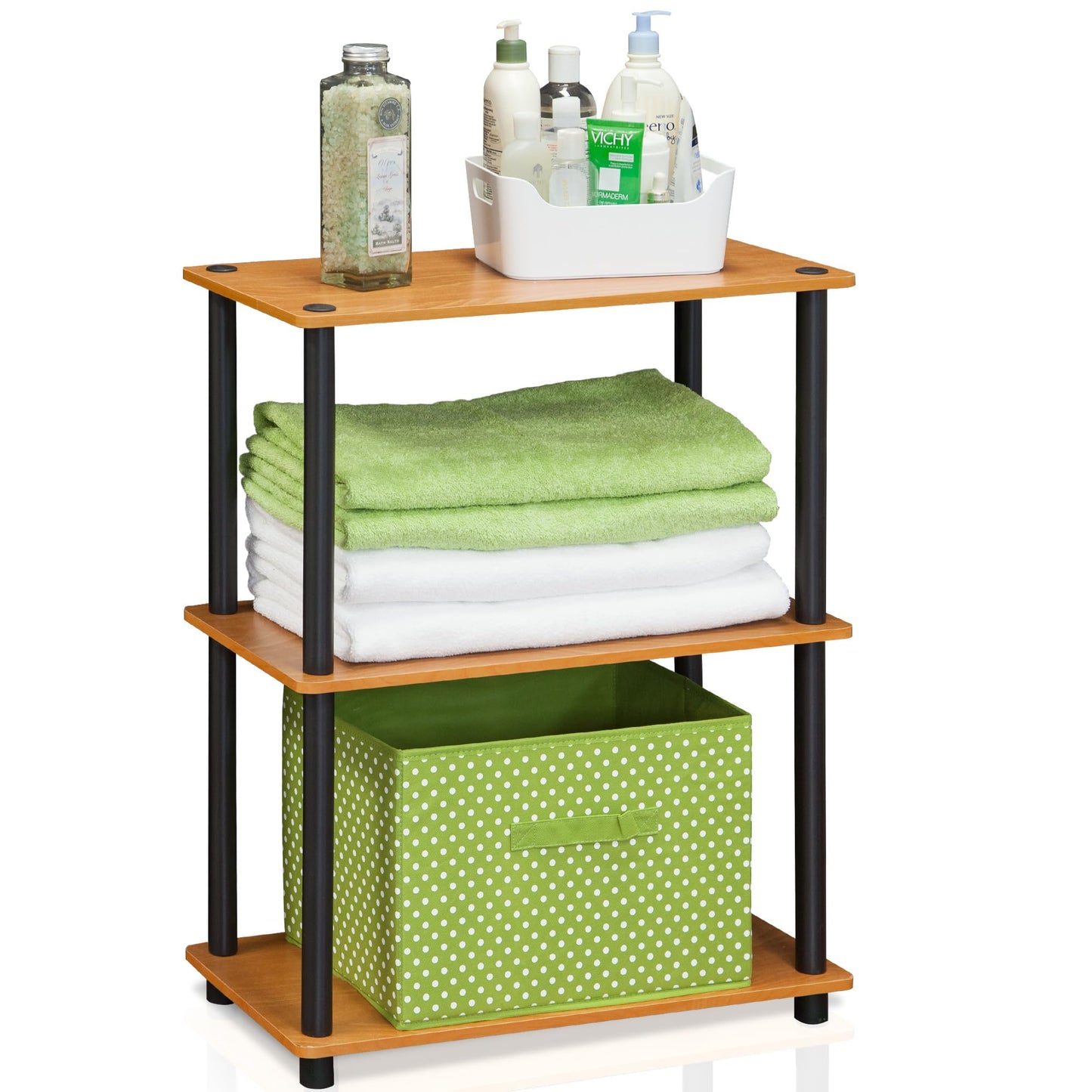 Furinno TURN-N-TUBE Storage Shelves, 3-Tier Book Shelf, Corner Shelf, Toolless Open Shelves, for