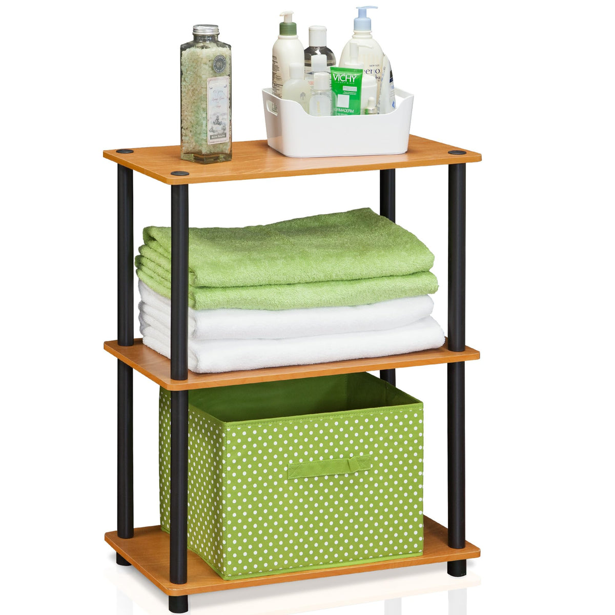 Furinno TURN-N-TUBE Storage Shelves, 3-Tier Book Shelf, Corner Shelf, Toolless Open Shelves, for